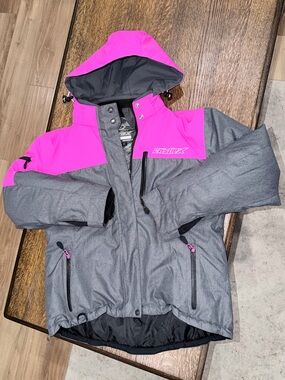 Castle X Women’s XL Insulated Snowmobile Jacket Gray Pink Waterproof Winter Coat